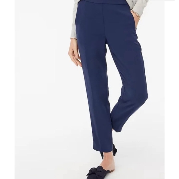 J.Crew Jamie Pant Women's Size 12 Navy Blue Elastic Waist Back Pockets Straight - Picture 2 of 12